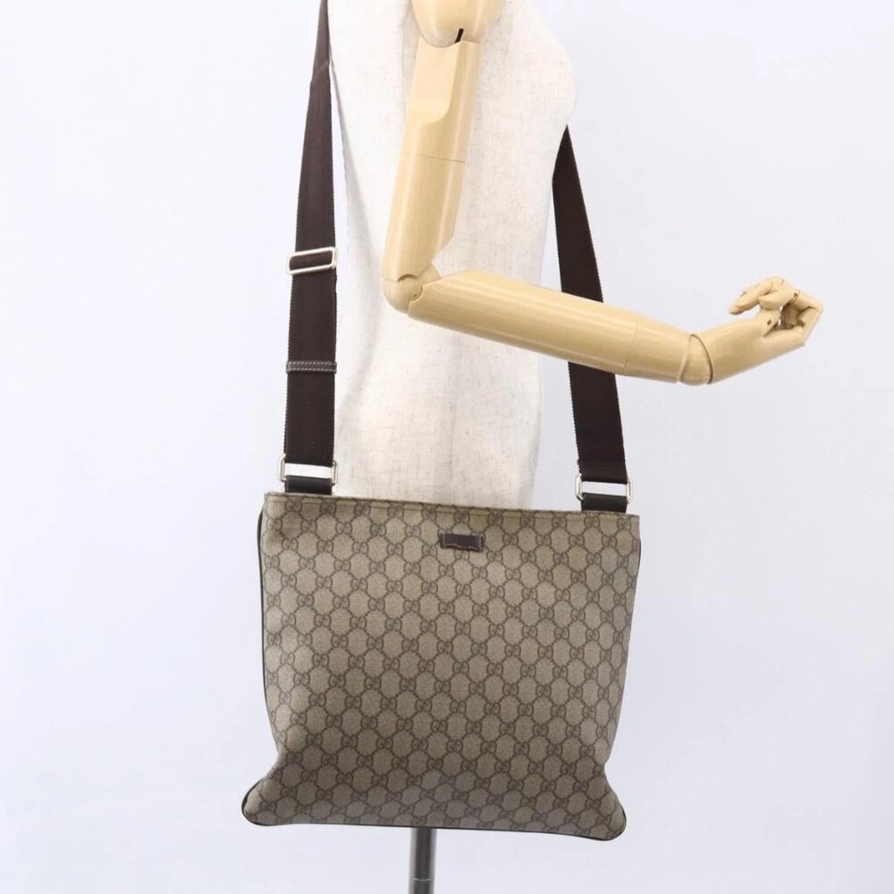 GUCCI GG Supreme Shoulder Bag PVC Beige Gold 201446 Auth 153075